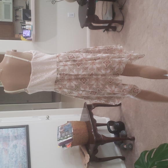 AUW xl crochet upper jagged flare skirt boho mixed media midi adjustable straps - Picture 6 of 8